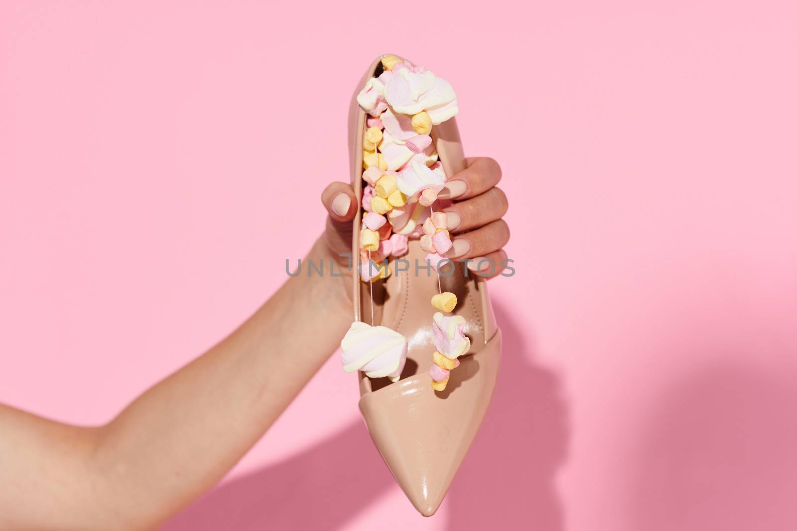 womens shoe candy sweets pink isolated fund enjoyment