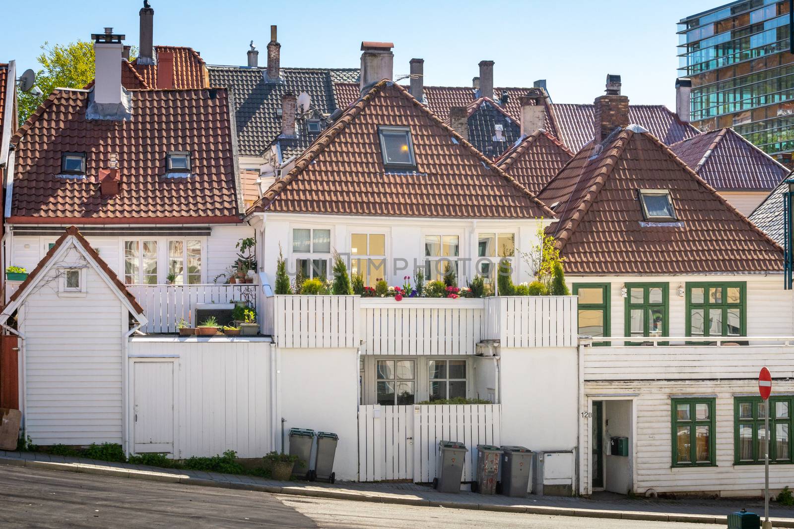 Typical white wooden houses in the city of Bergen, Norway, residential district. by kb79