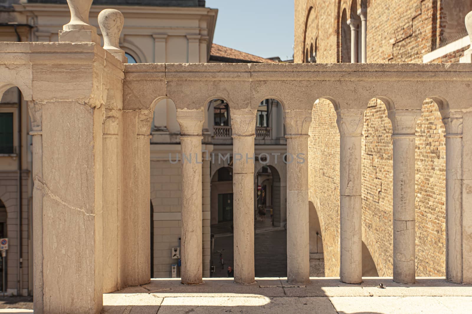 TREVISO, ITALY 13 AUGUST 2020: Detail of the handrail of Palazzo dei Trecento in Treviso in Italy