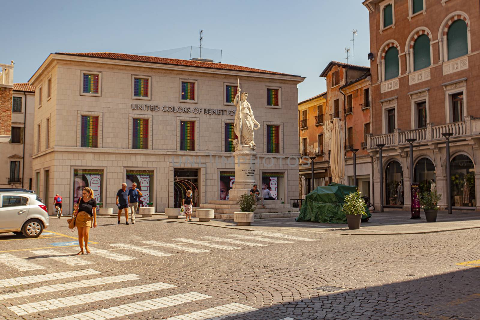 TREVISO, ITALY 13 AUGUST 2020: Piazza della libertà or liberty sqaure in english in Treviso in Italy