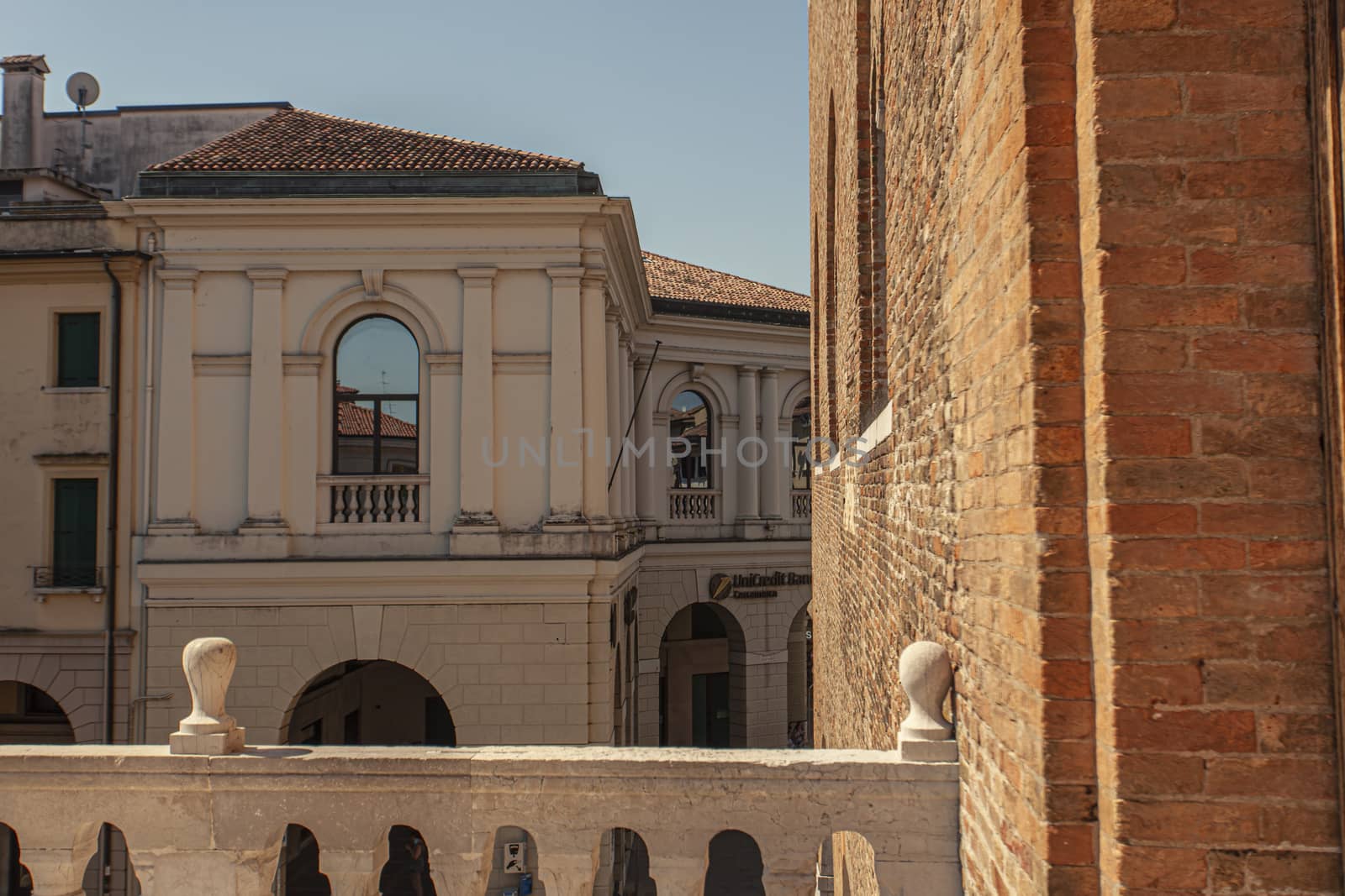 TREVISO, ITALY 13 AUGUST 2020: Detail of the handrail of Palazzo dei Trecento in Treviso in Italy