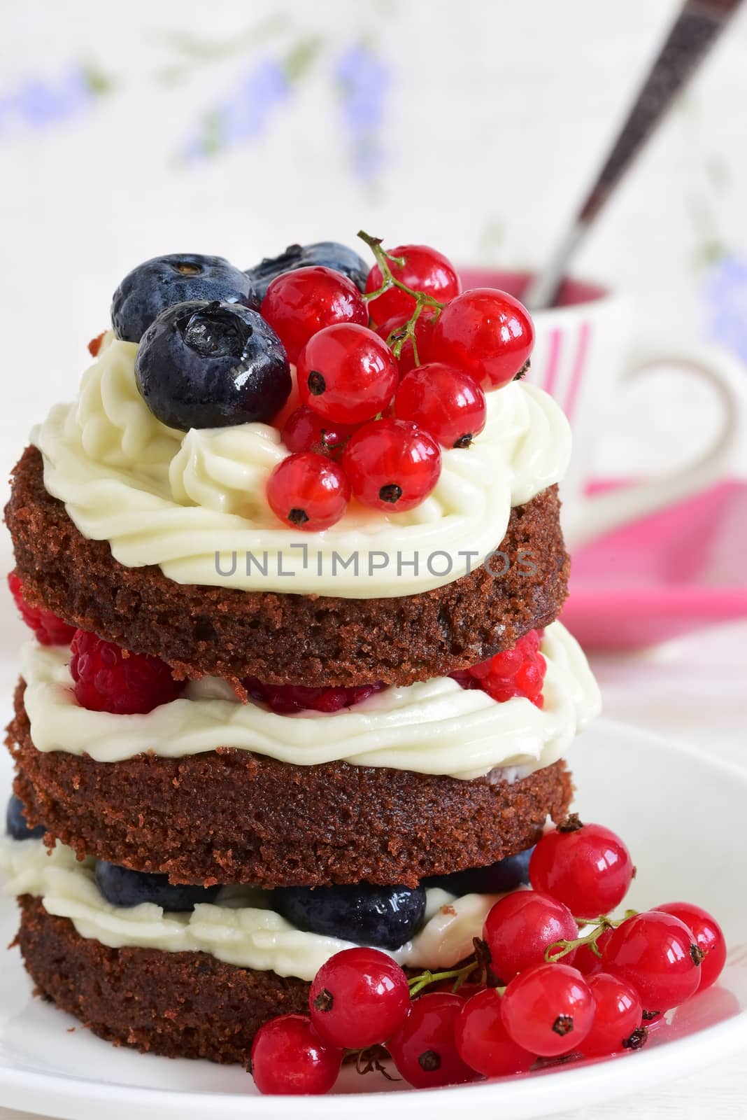 Homemade cake with berries. Cake sweet dessert for the holiday home