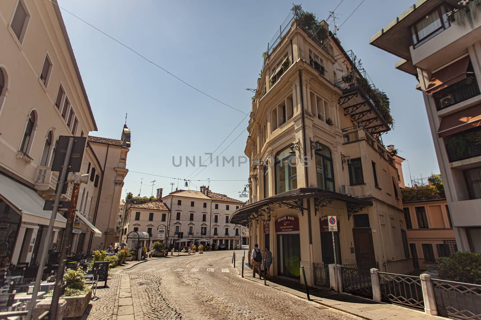 TREVISO, ITALY 13 AUGUST 2020: Landscape of buildings in Treviso in Italy