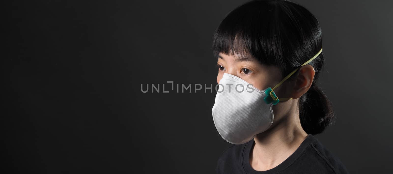 Middle aged of asia chinese woman wearing medical N95 mask  by gnepphoto