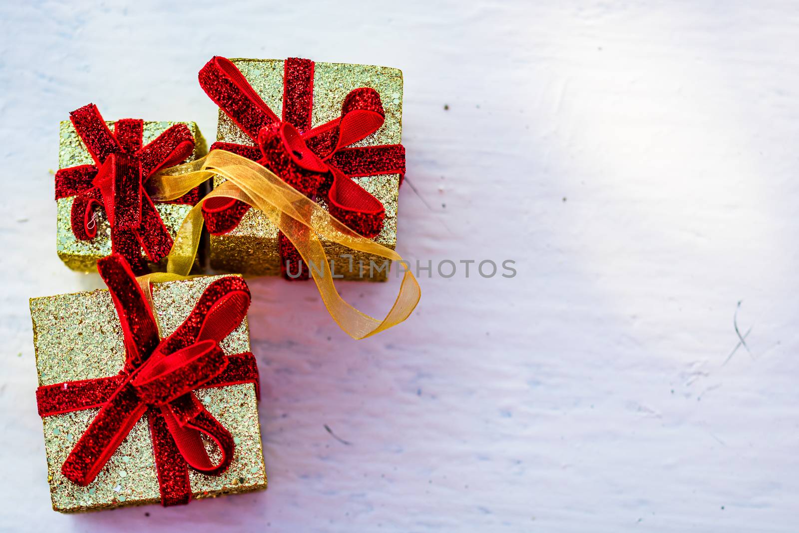 Glittery Christmas gifts. Christmas present boxex decorations isolated.