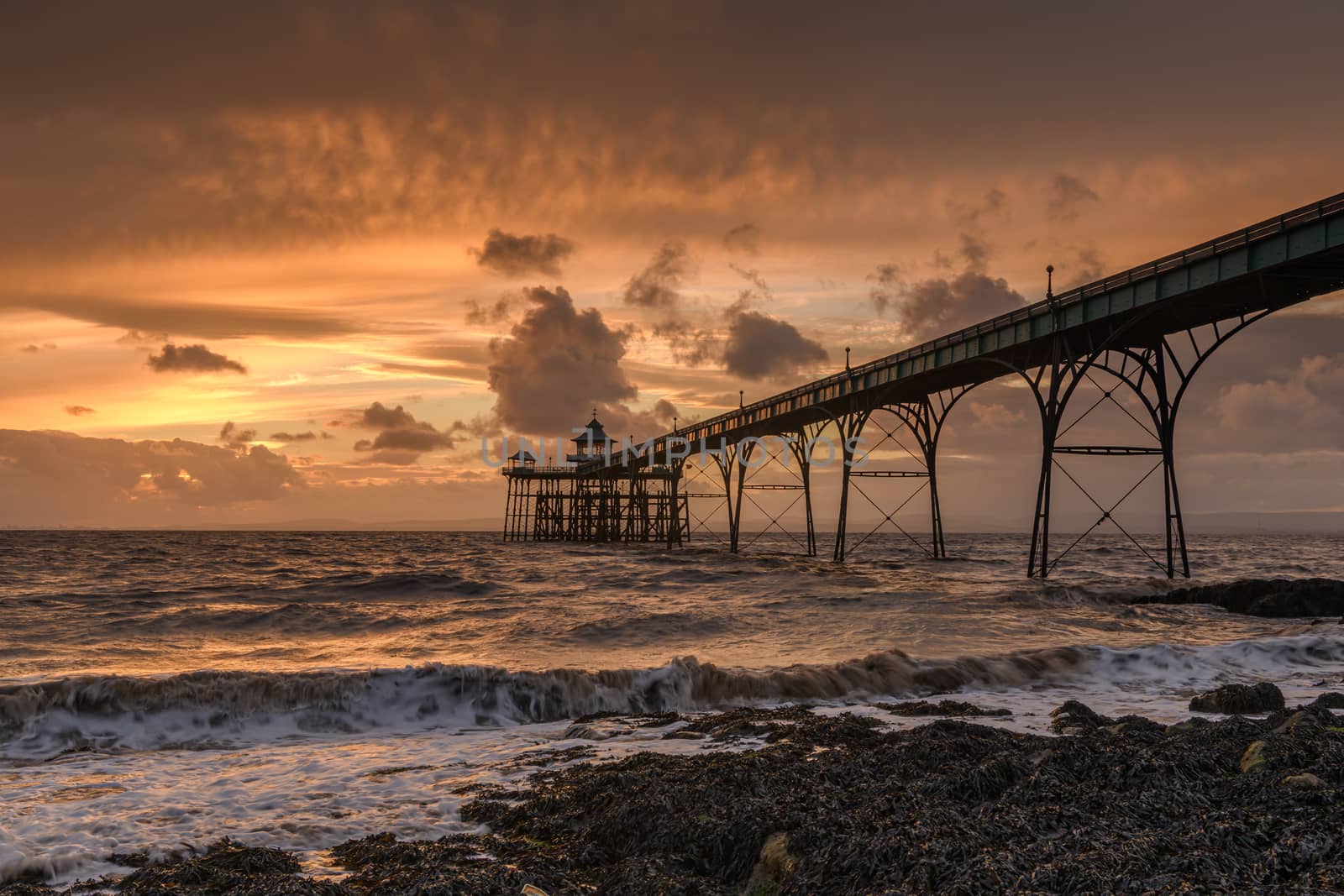 Coastal Sunset at Clevedon pier in England