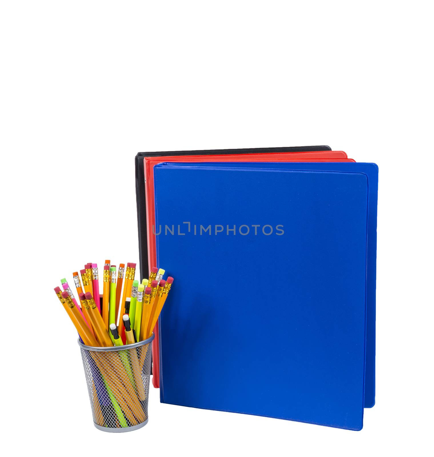 Pencils and Notebooks with Copy Space Isolated on White by stockbuster1