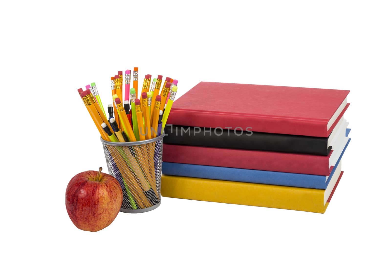 Stack of Books with Apple and Pencils by stockbuster1