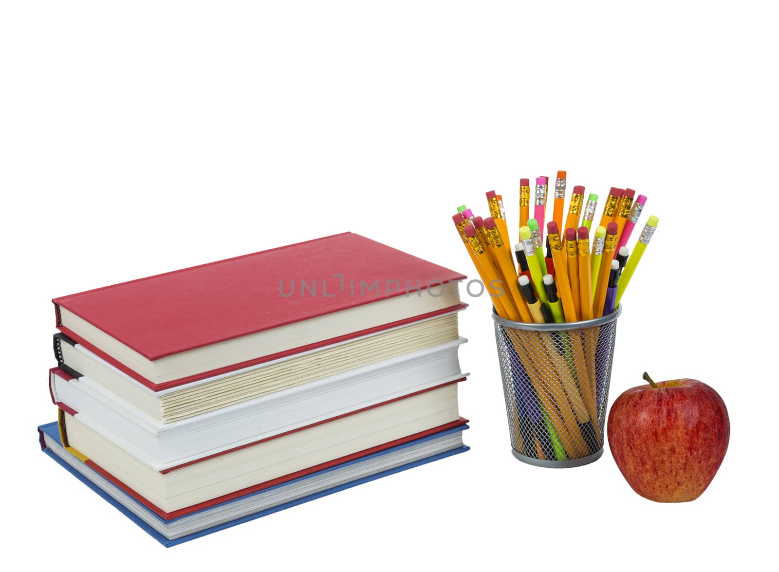 Stack of Books With Pencils and Red Apple by stockbuster1