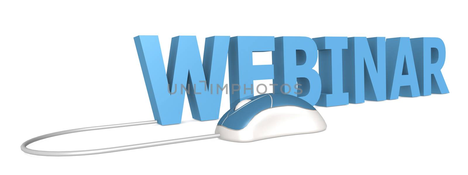Computer mouse with webinar word, 3D rendering