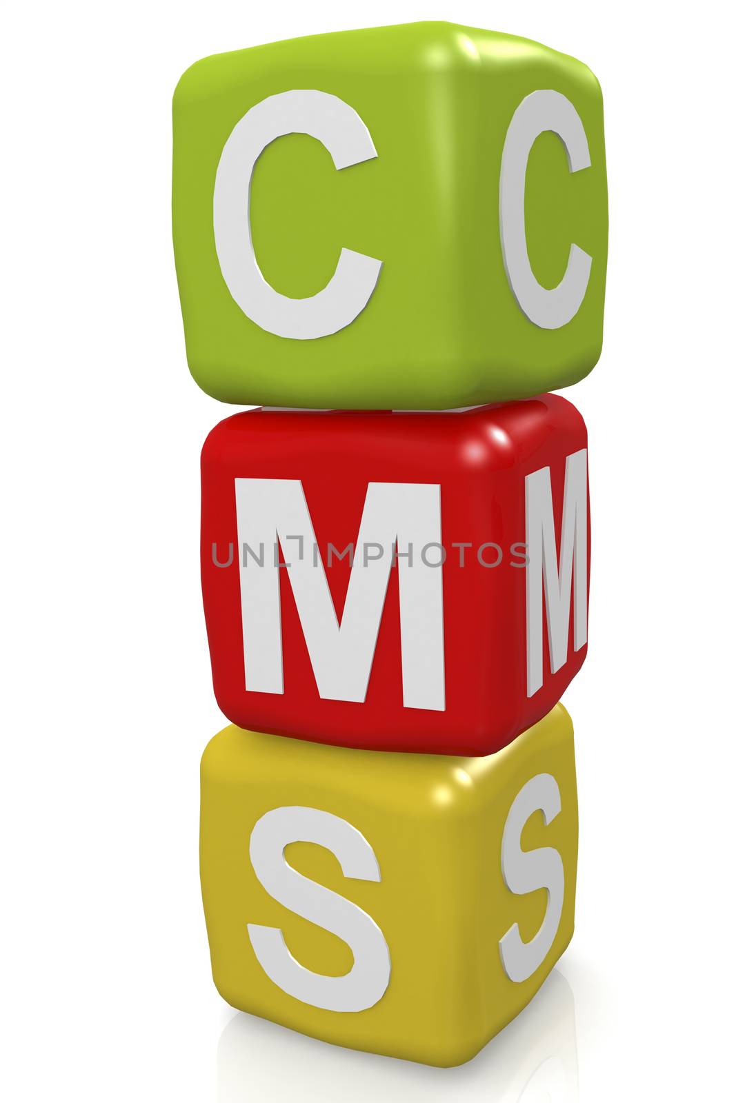 CMS on a colorful cube block, 3D rendering
