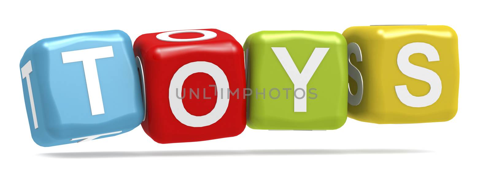 Toys word concept on cube block isolated, 3d rendering