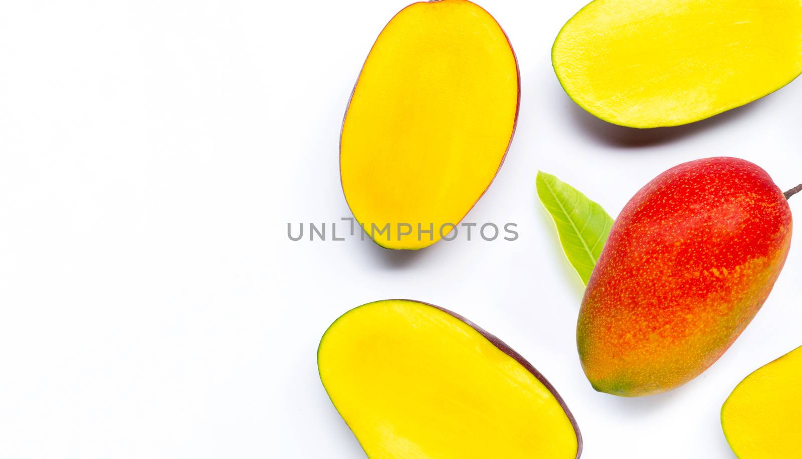 Tropical fruit, Mango  on white background. Top view