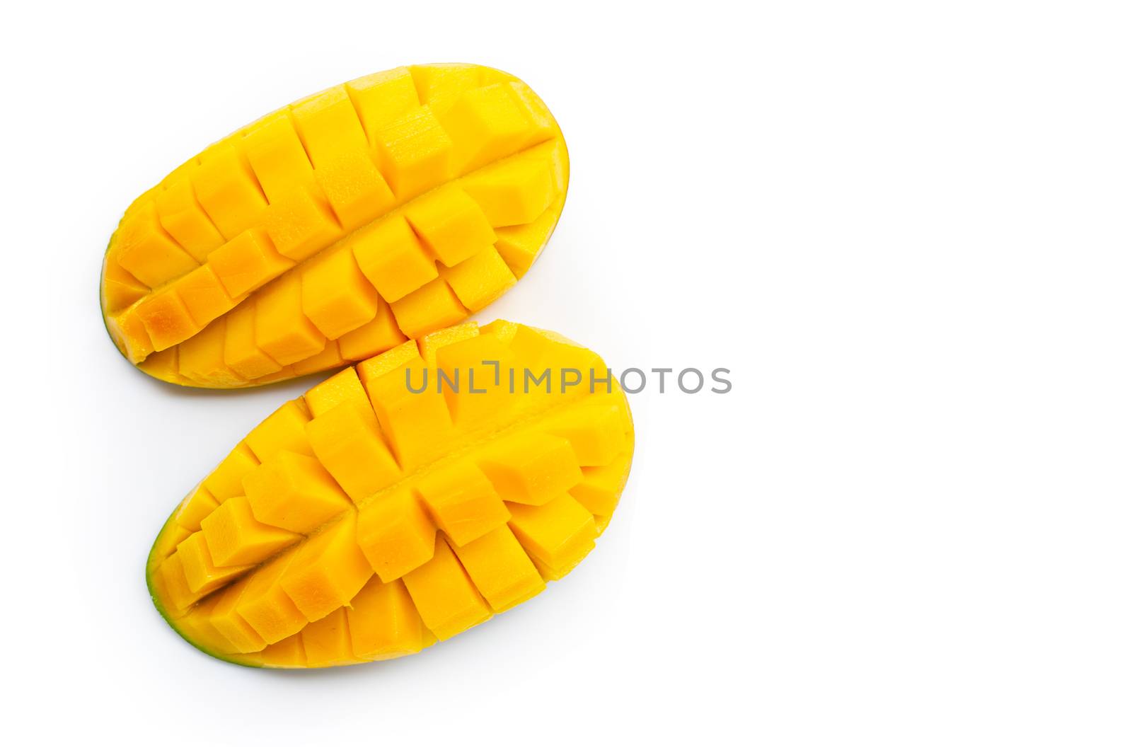 Tropical fruit, Mango on white background. Copy space