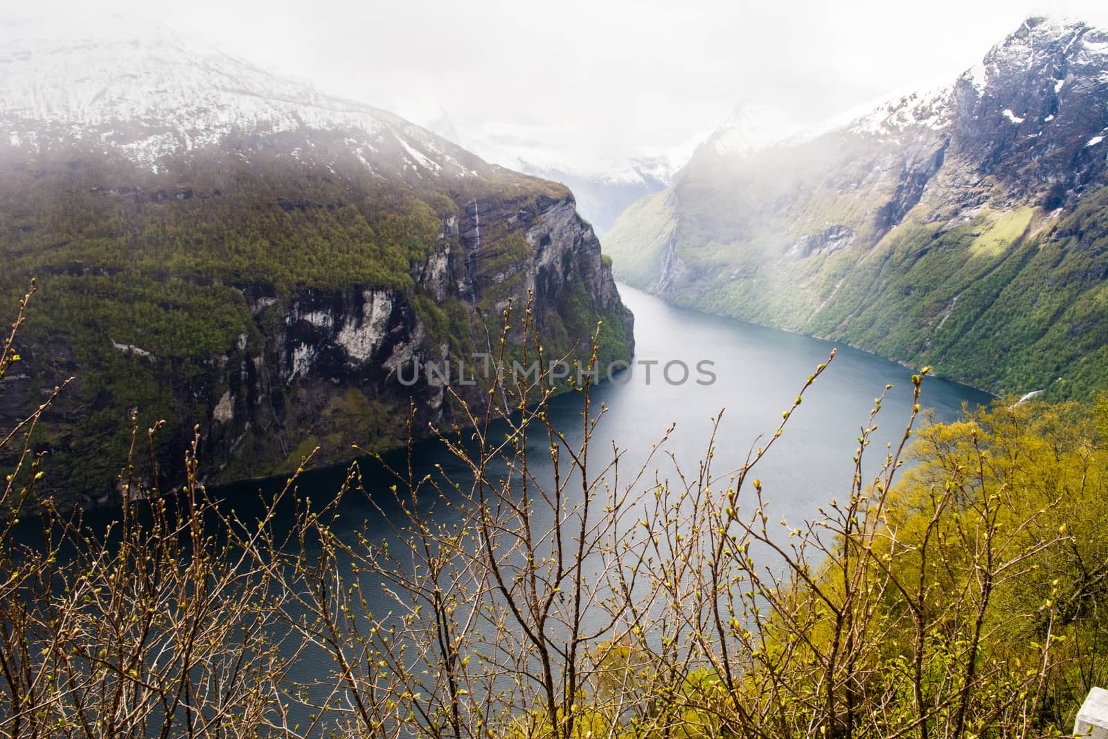 View on Geiranger Fjord in Norway. Landscape, nature, travel and tourism. Beauty in nature.