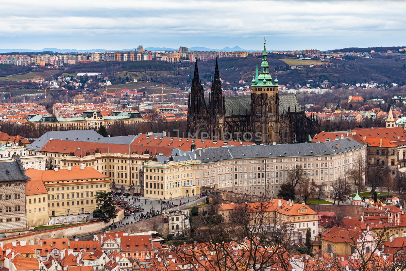 Aerial view of e of Prague Castle and Metropolitan Cathedral of by VogelSP