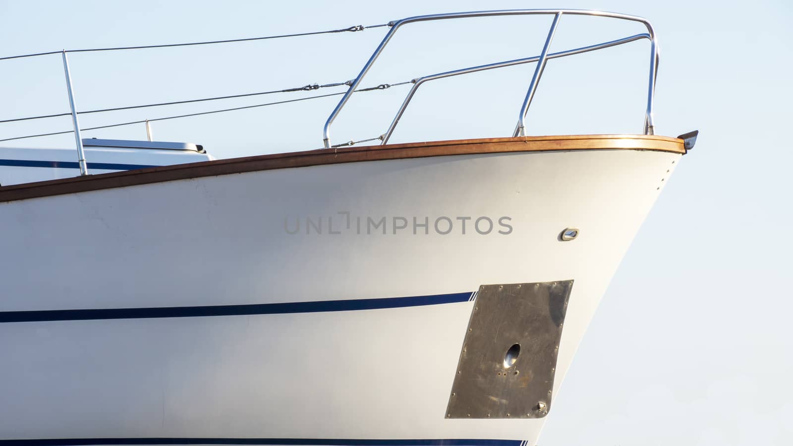 The bow of a yacht at sea