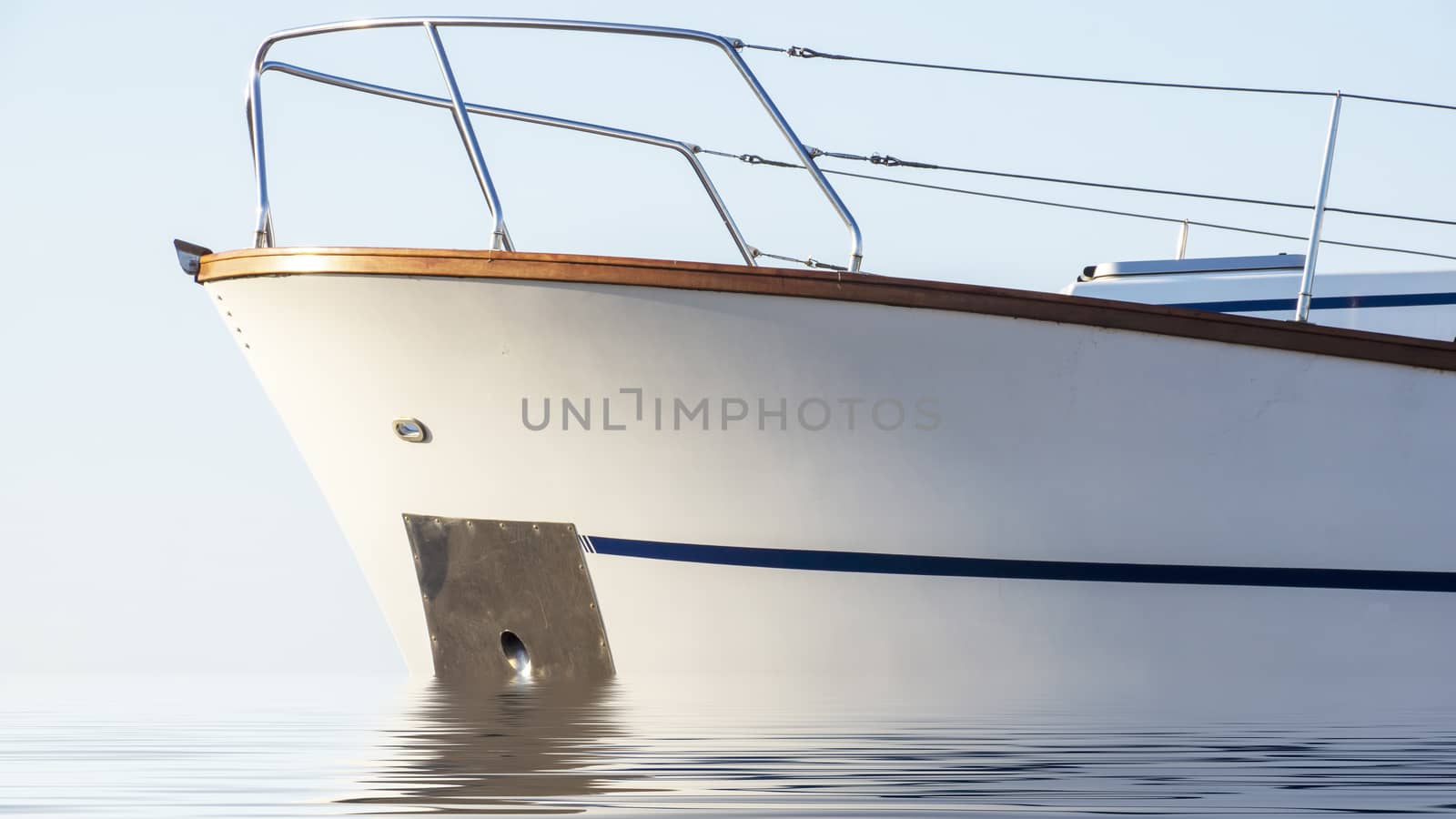 The bow of a yacht at sea