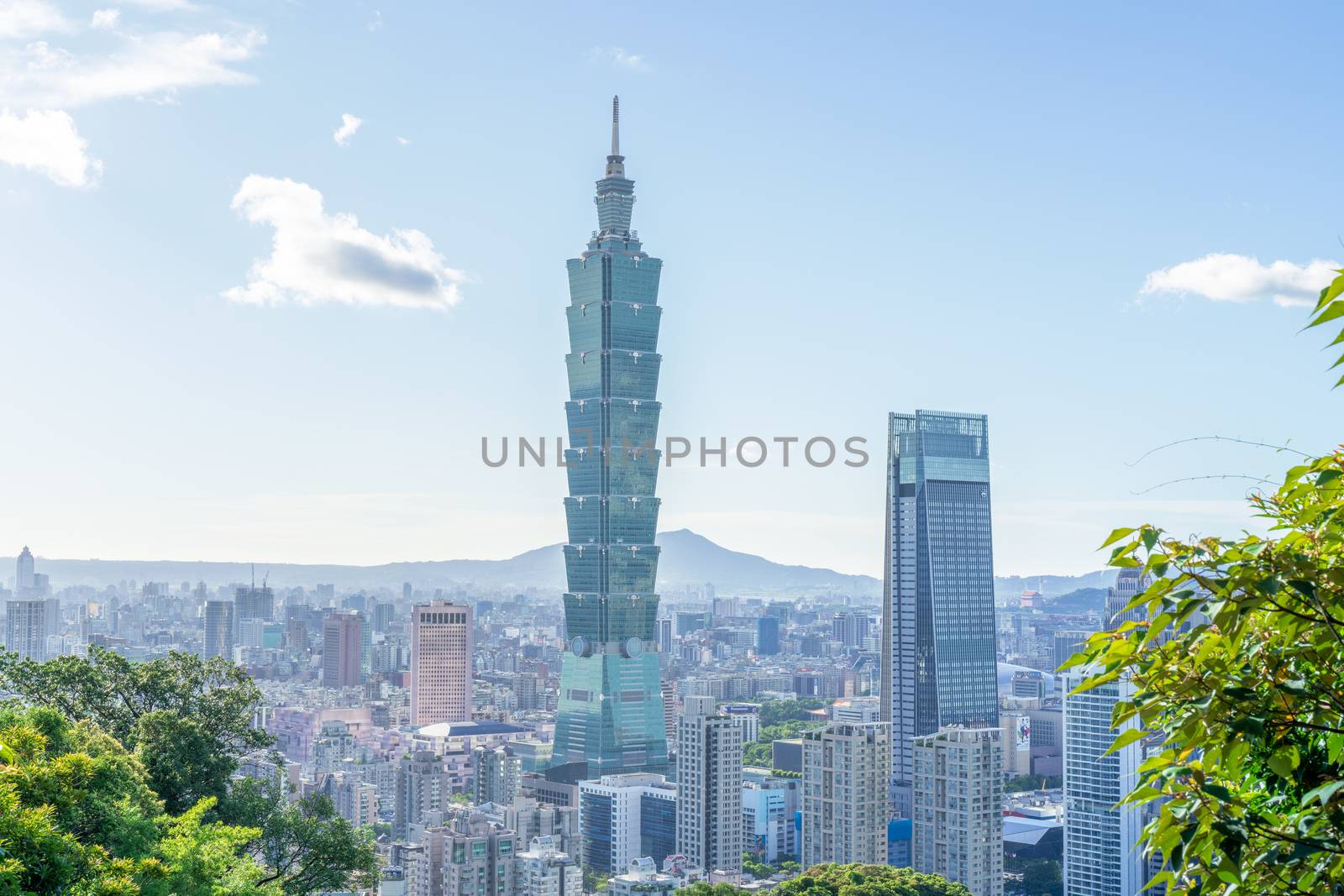 Taipei, Taiwan - Aug. 21, 2020: Taipei 101 tower skyline, urban landscape cityscape, taken from Xiangshan, elephant mountain.