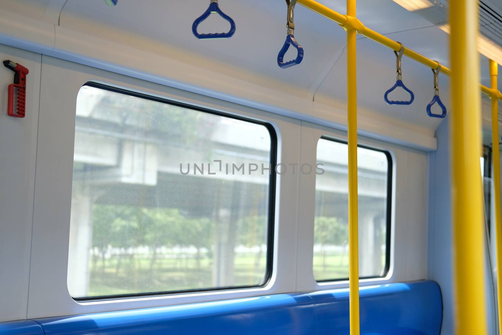 hand holder handrail in electric train cabin. public transportation