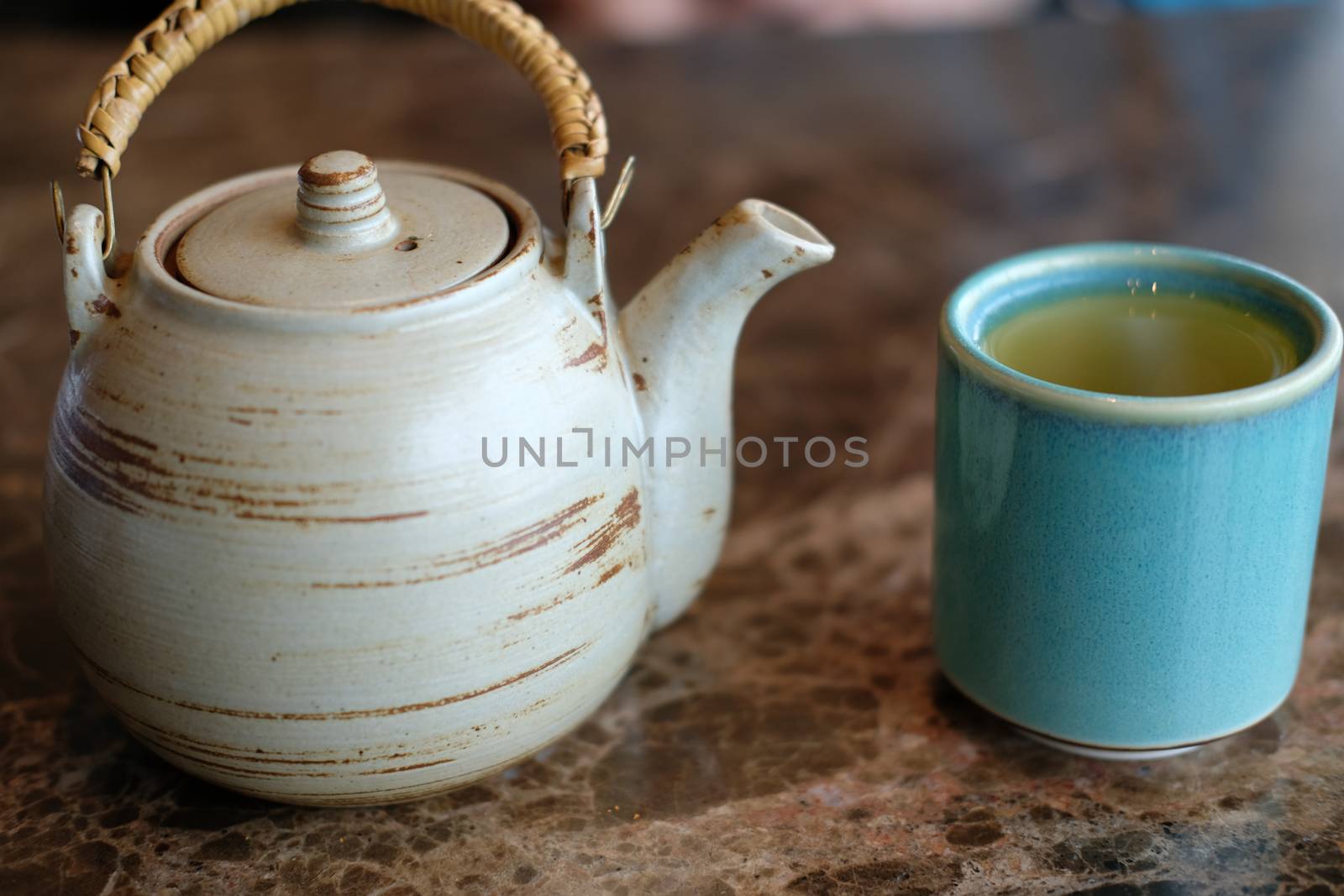 hot matcha japanese green tea in ceramic cup