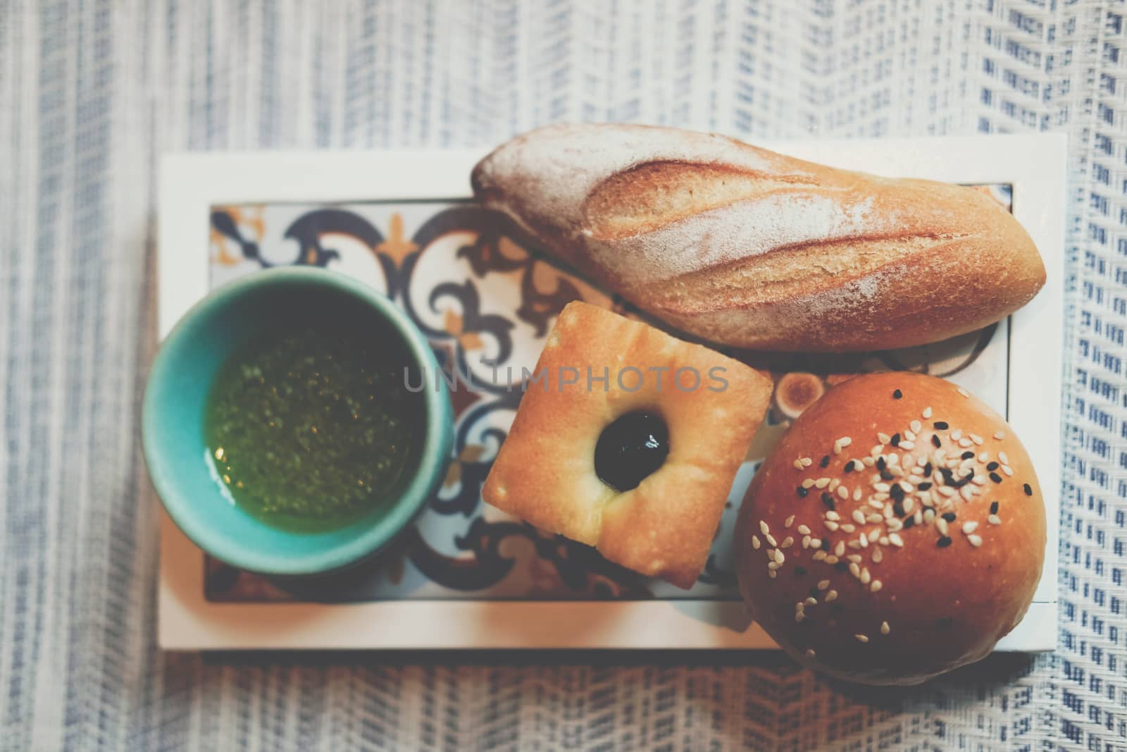 homemade bread pastry with olive oil & salt. mediterranean food