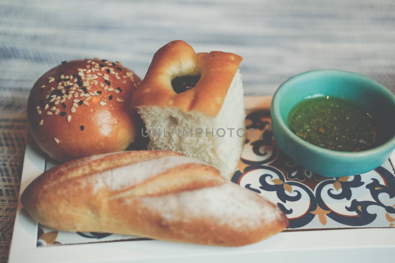 homemade bread pastry with olive oil & salt. mediterranean food