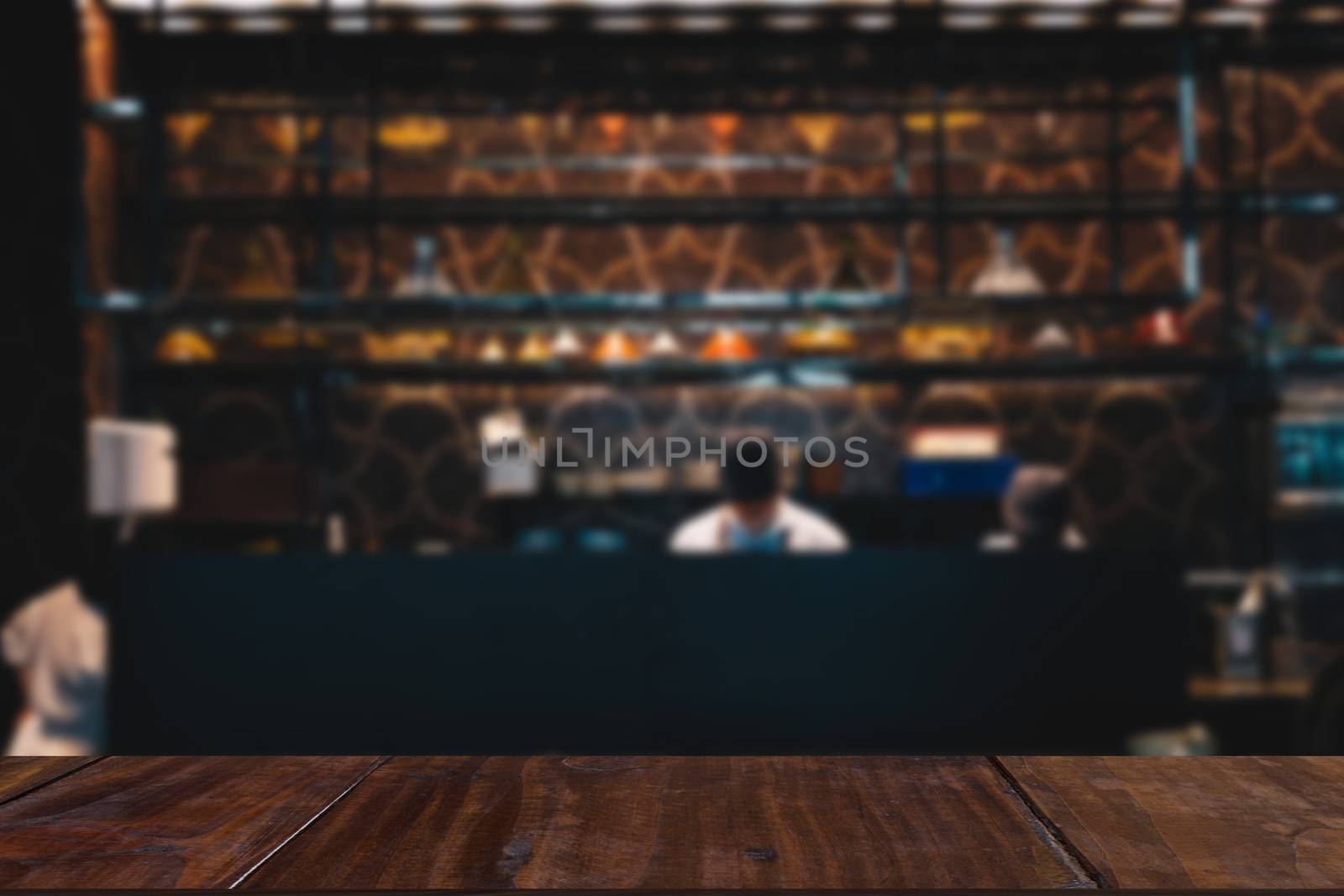 restaurant kitchen bar counter interior blur background