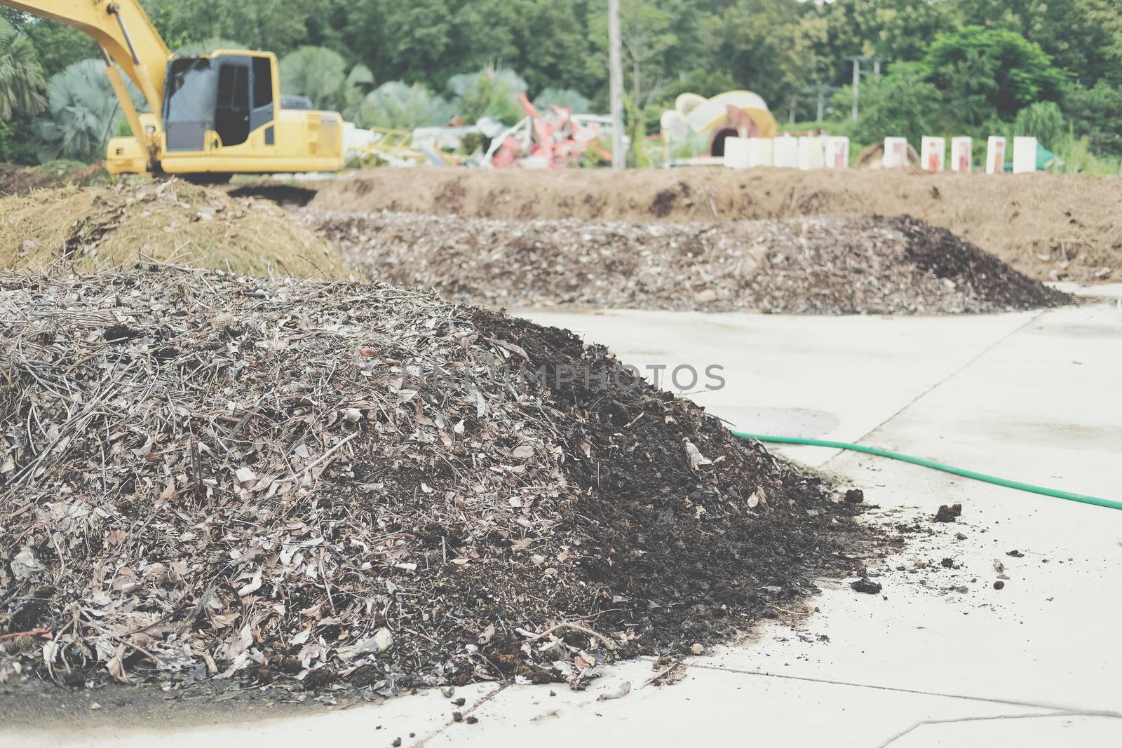 organic compost heap. fertilizer production for soil cultivation in agriculture industry