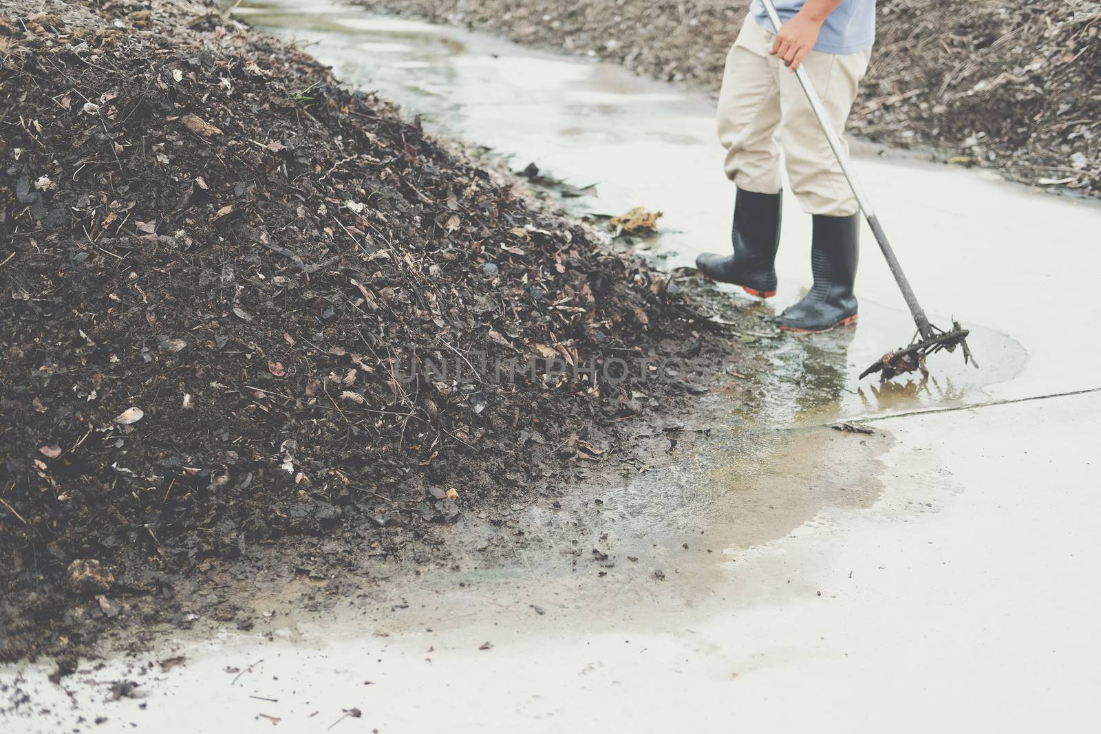 organic compost heap. fertilizer production for soil cultivation in agriculture industry