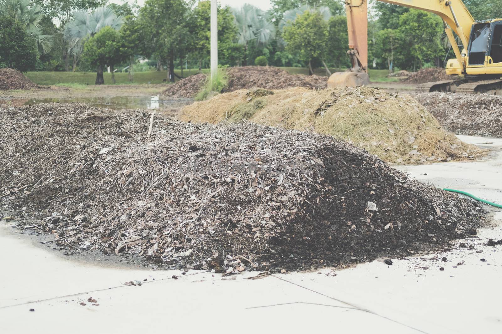 organic compost heap. fertilizer production for soil cultivation in agriculture industry