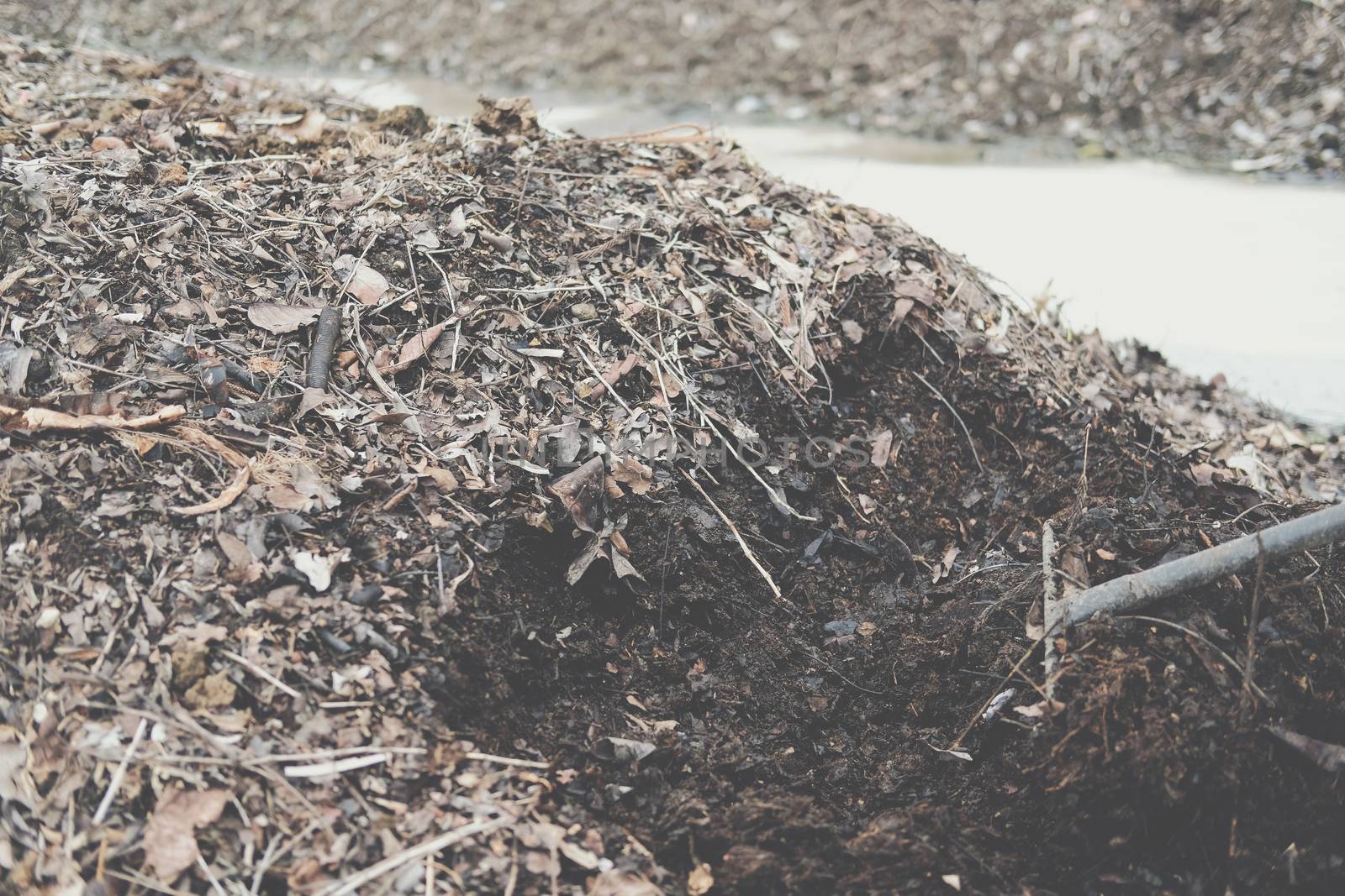 organic compost heap. fertilizer production for soil cultivation in agriculture industry