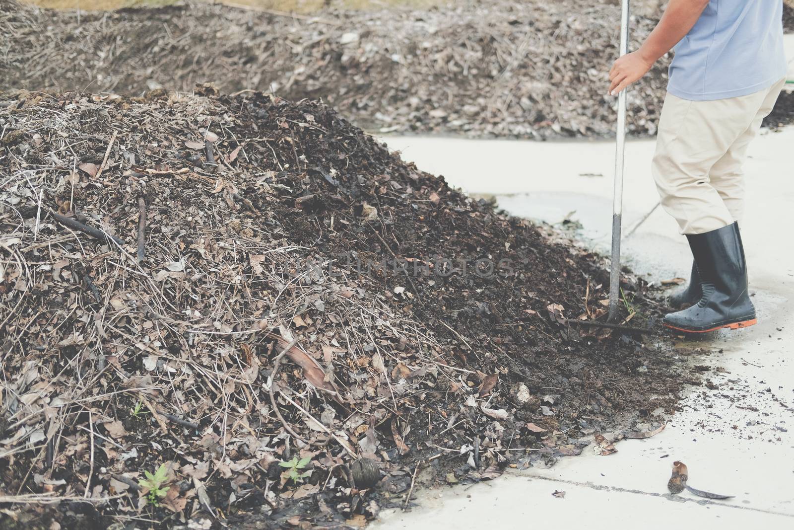 organic compost heap. fertilizer production for soil cultivation in agriculture industry