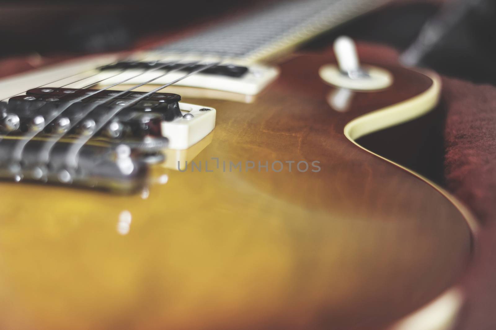 Gibson Les Paul model. Close up electric guitar vintage tone. Bergamo, ITALY - May 23, 2015.