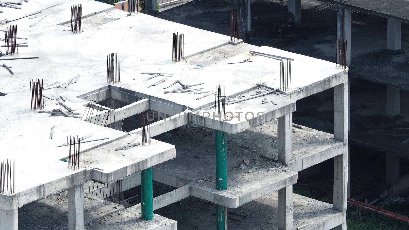 Abandoned building that made from steel metal concreate cement and other material and high angle view.