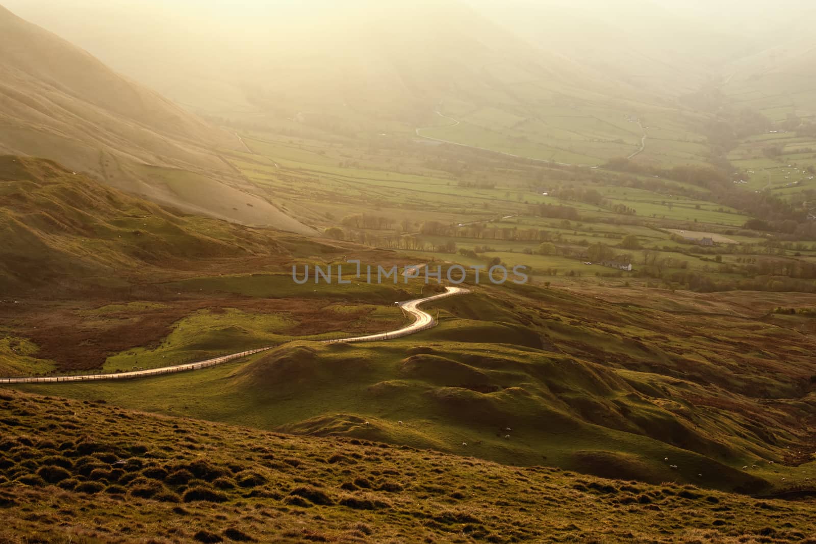 Fantastic view in the national park Peak District on the sunset