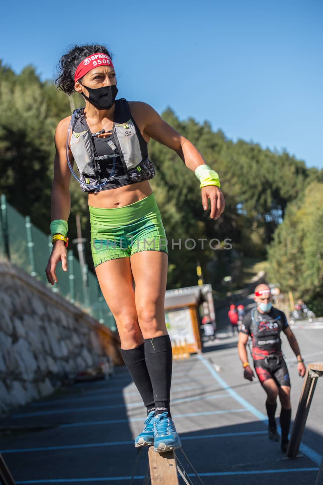 Encamp, Andorra : 2020 Sept 05 : Competitors participate in the 2020 Spartan Race obstacle racing challenge in Andorra, on september 05, 2020.