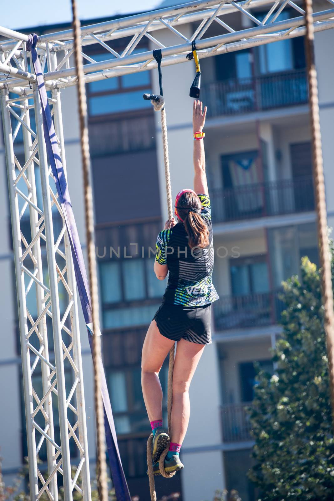 Encamp, Andorra : 2020 Sept 05 : Competitors participate in the 2020 Spartan Race obstacle racing challenge in Andorra, on september 05, 2020.