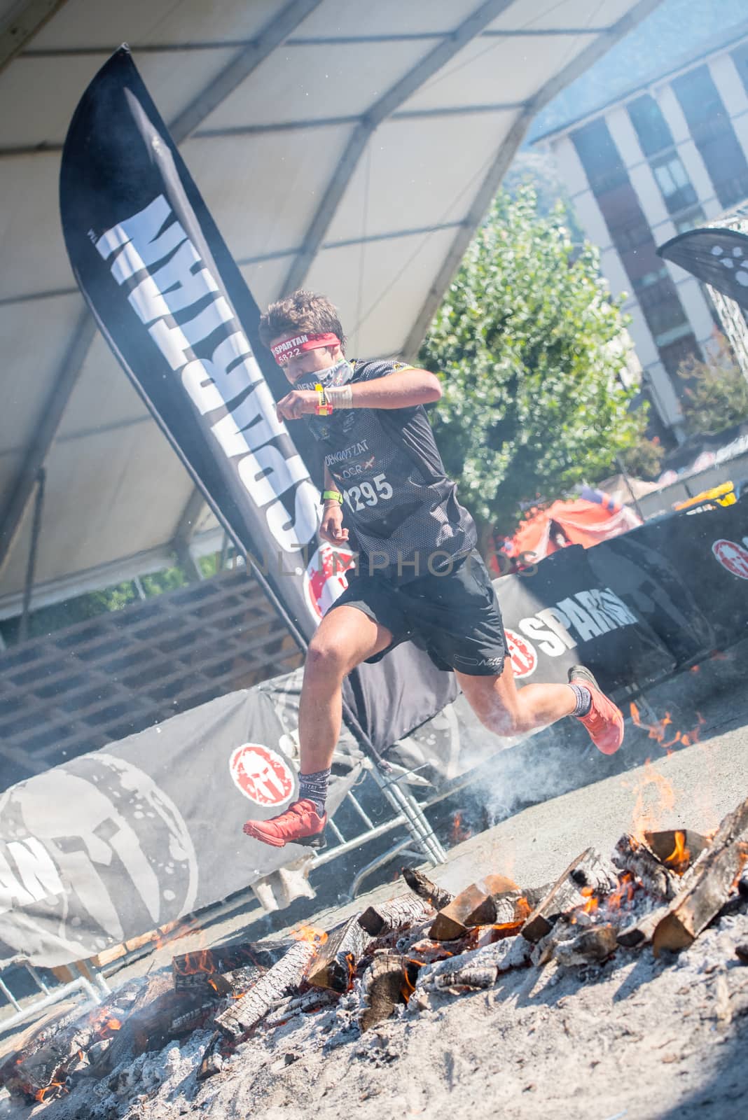 Encamp, Andorra : 2020 Sept 05 : Competitors participate in the 2020 Spartan Race obstacle racing challenge in Andorra, on september 05, 2020.