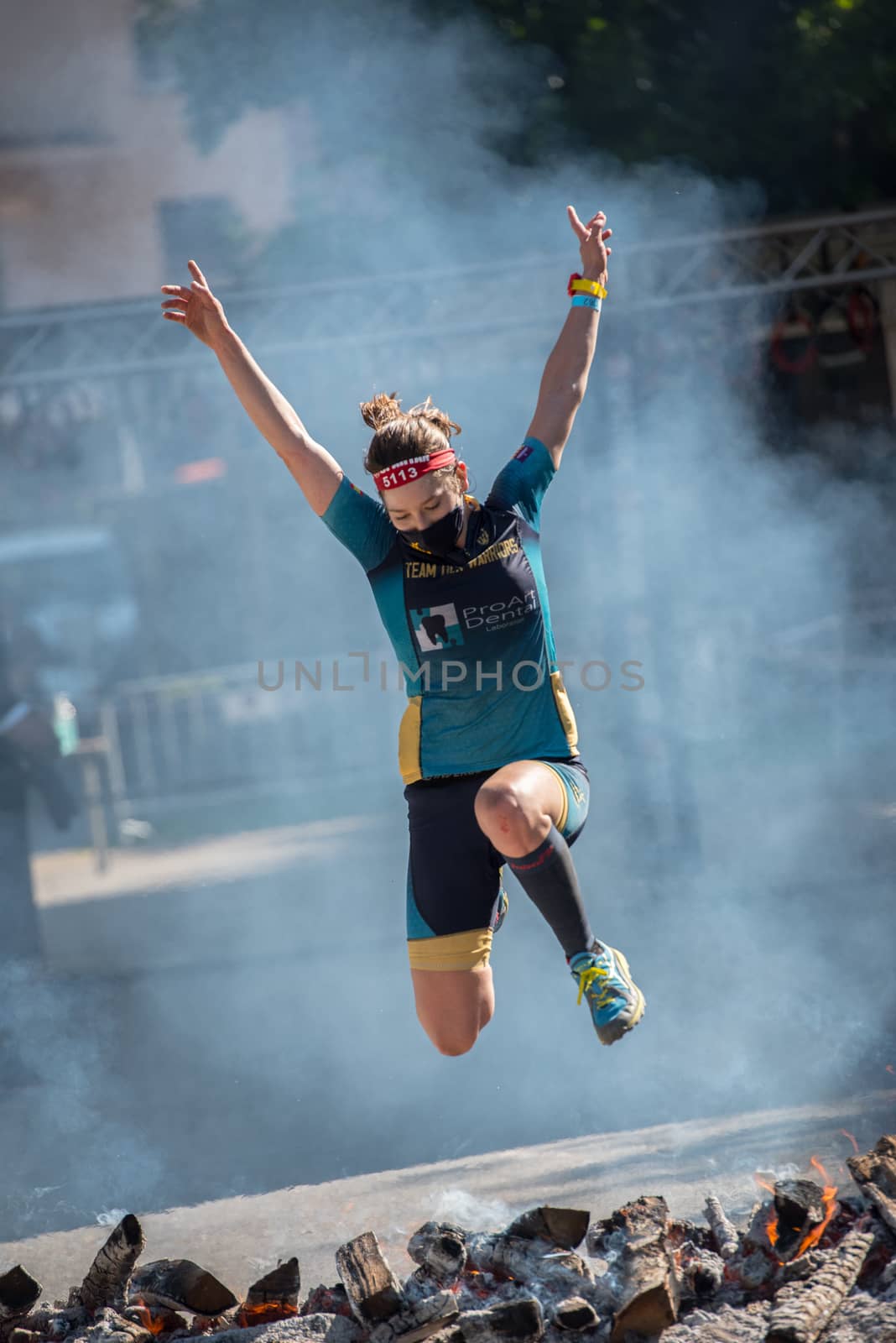 Encamp, Andorra : 2020 Sept 05 : Competitors participate in the 2020 Spartan Race obstacle racing challenge in Andorra, on september 05, 2020.