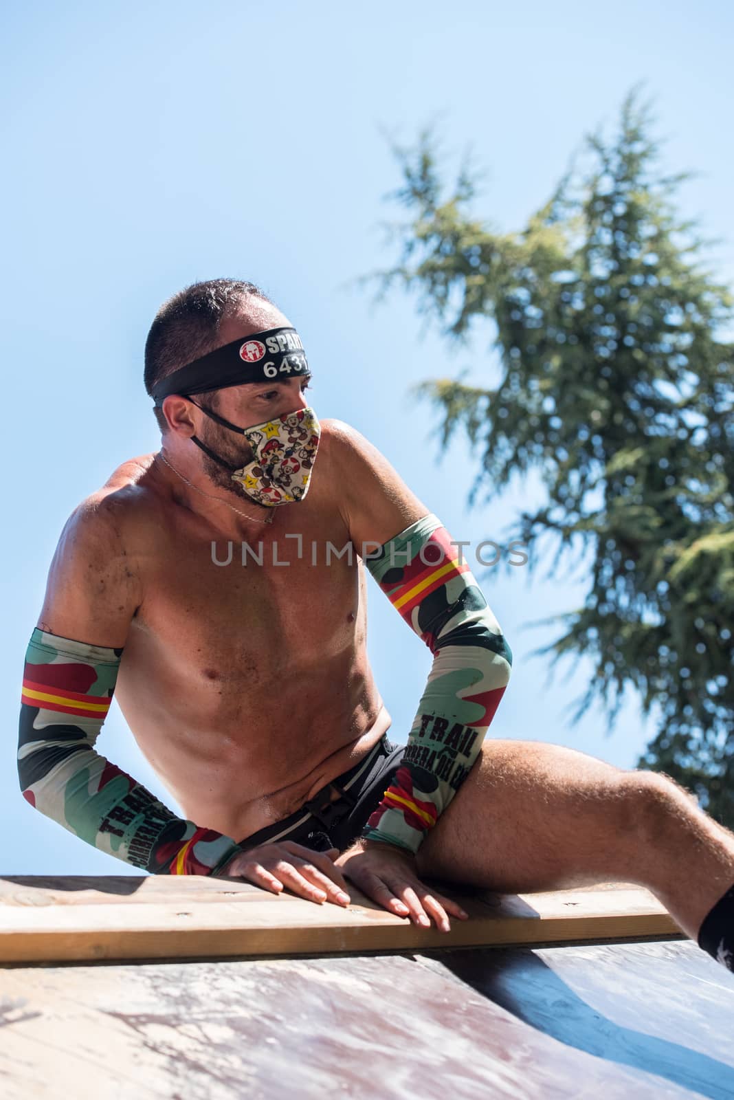 Encamp, Andorra : 2020 Sept 05 : Competitors participate in the 2020 Spartan Race obstacle racing challenge in Andorra, on september 05, 2020.