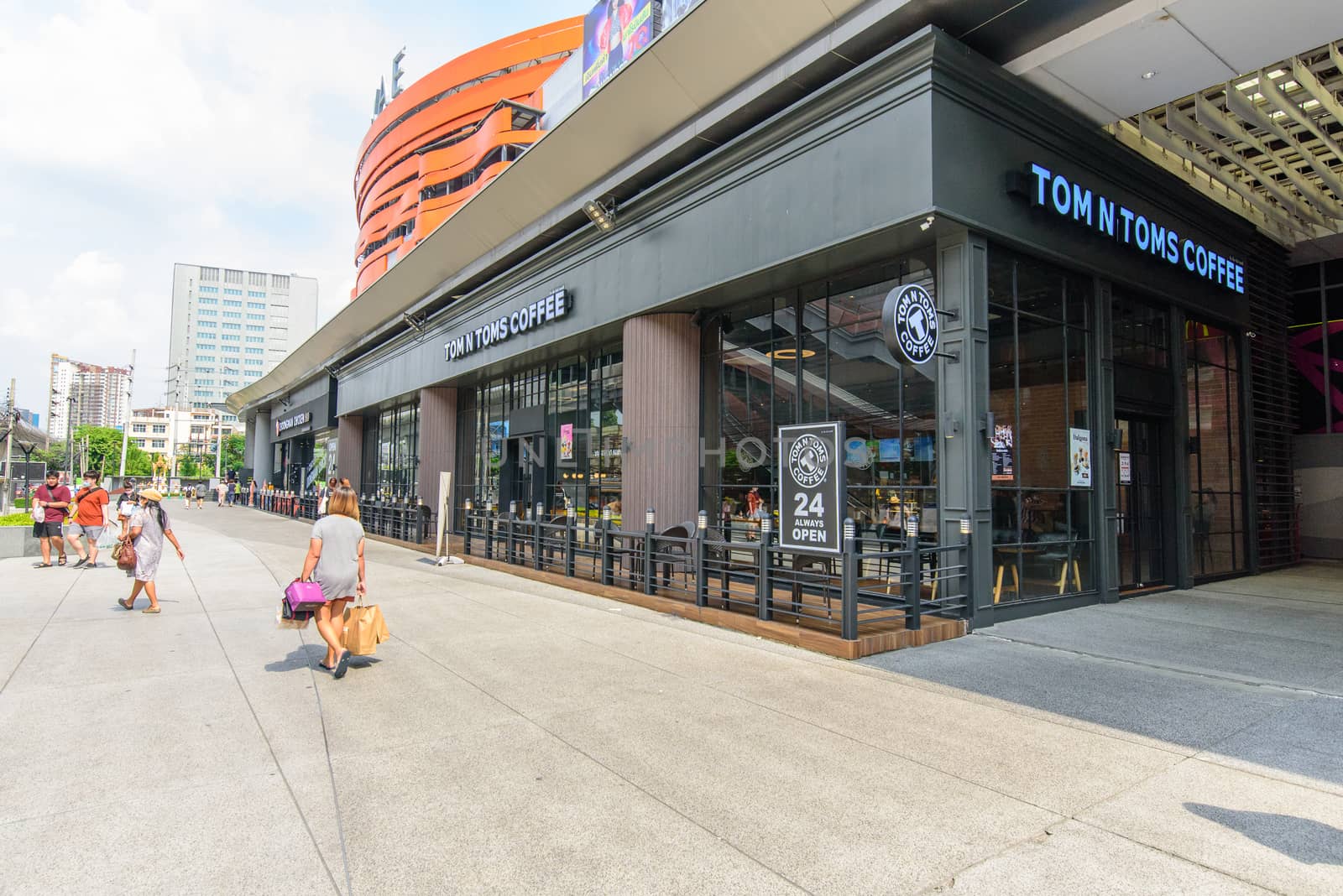 Bangkok, Thailand - 2 September, 2020 : tom n toms cafe shop front side at Seacon Bangkae shopping mall