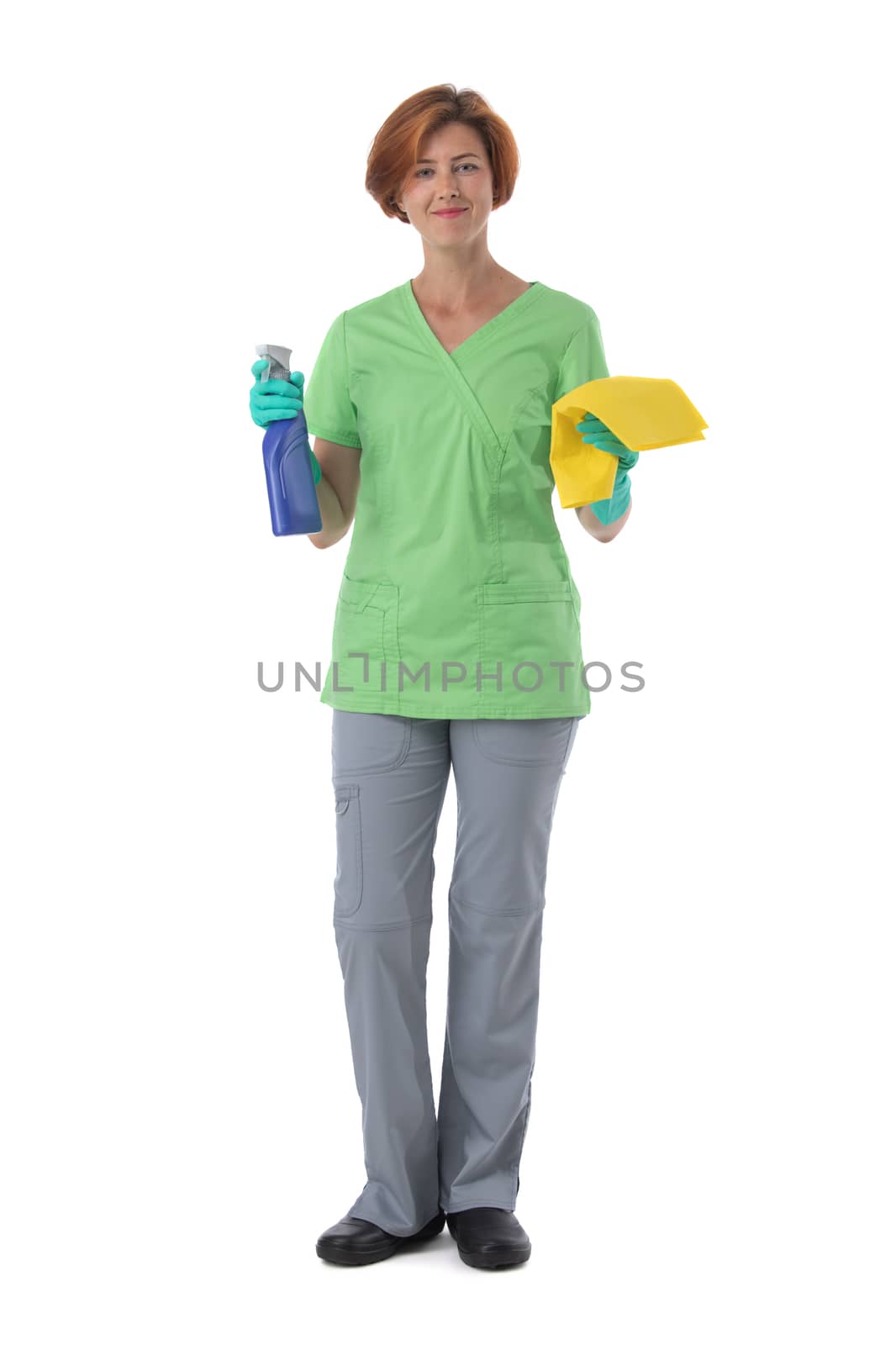 Cleaner woman isolated on white by ALotOfPeople