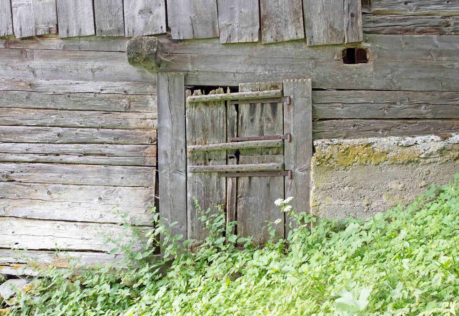 Door in a very old cabin in Switzerland by michaklootwijk