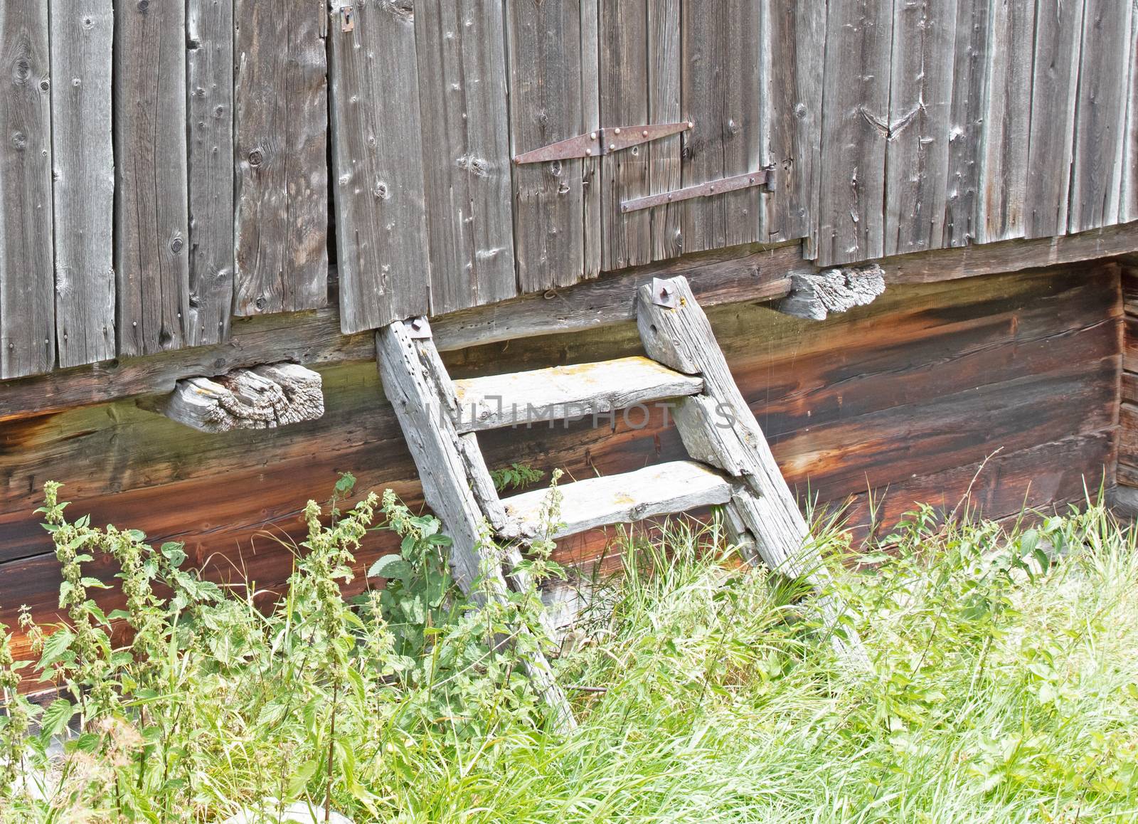 Short wooden stairs to old wooden cabin by michaklootwijk