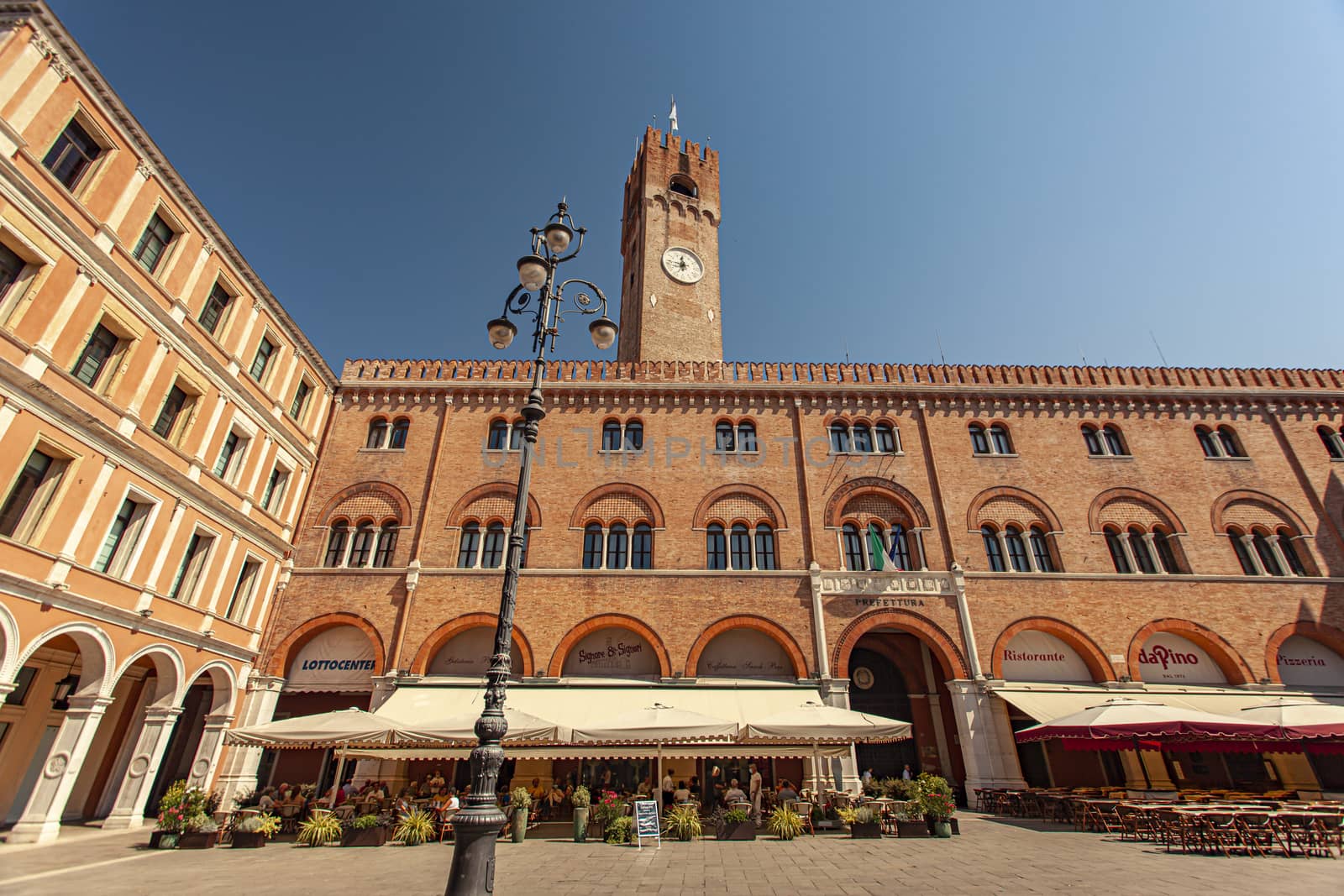 TREVISO, ITALY 13 AUGUST 2020: Piazza dei Signori in Treviso in Italy