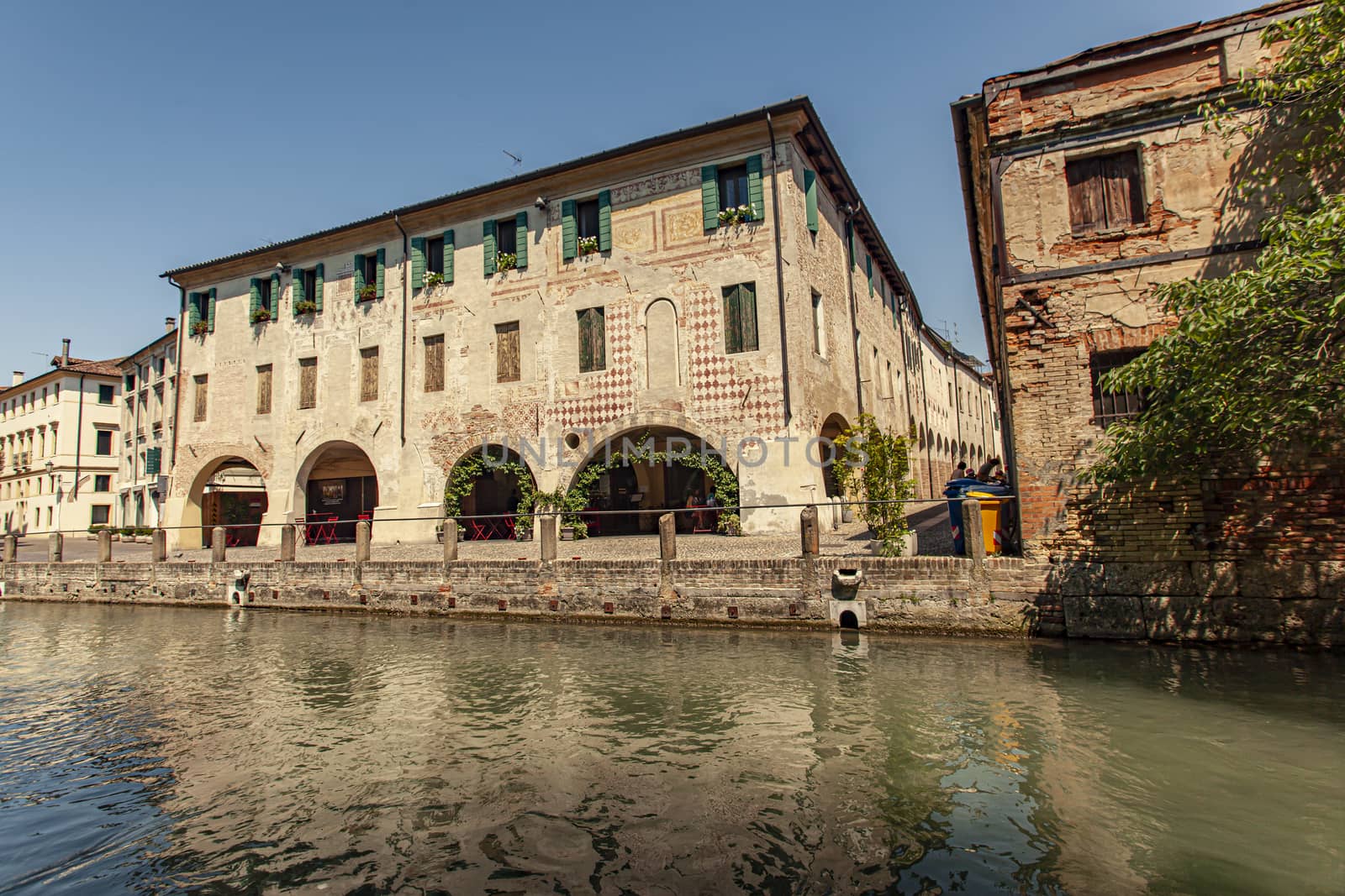 TREVISO, ITALY 13 AUGUST 2020: Isola della pescheria, fish market island in english, in Treviso in Italy