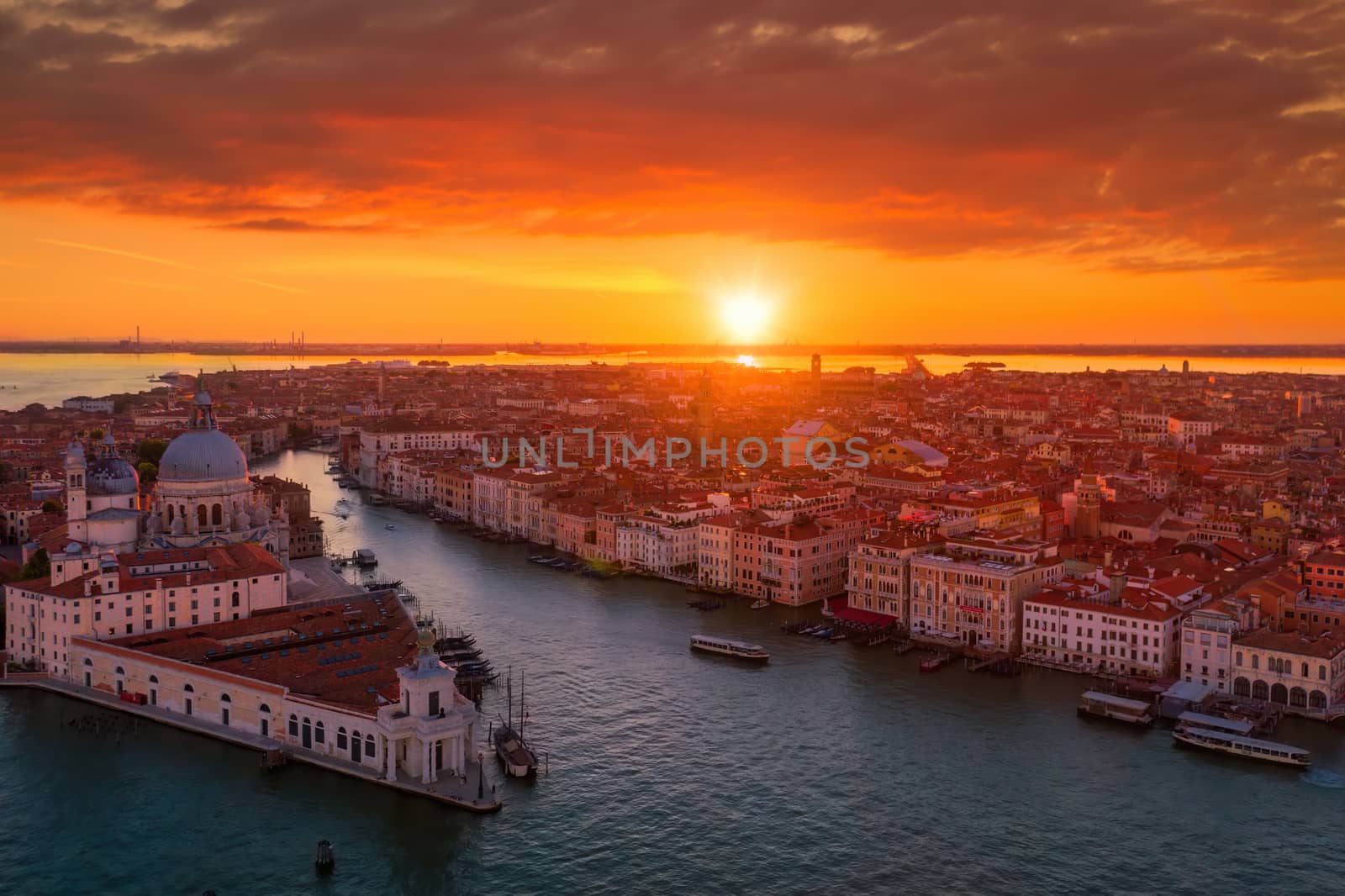 Panoramic aerial view of Venice during sunset