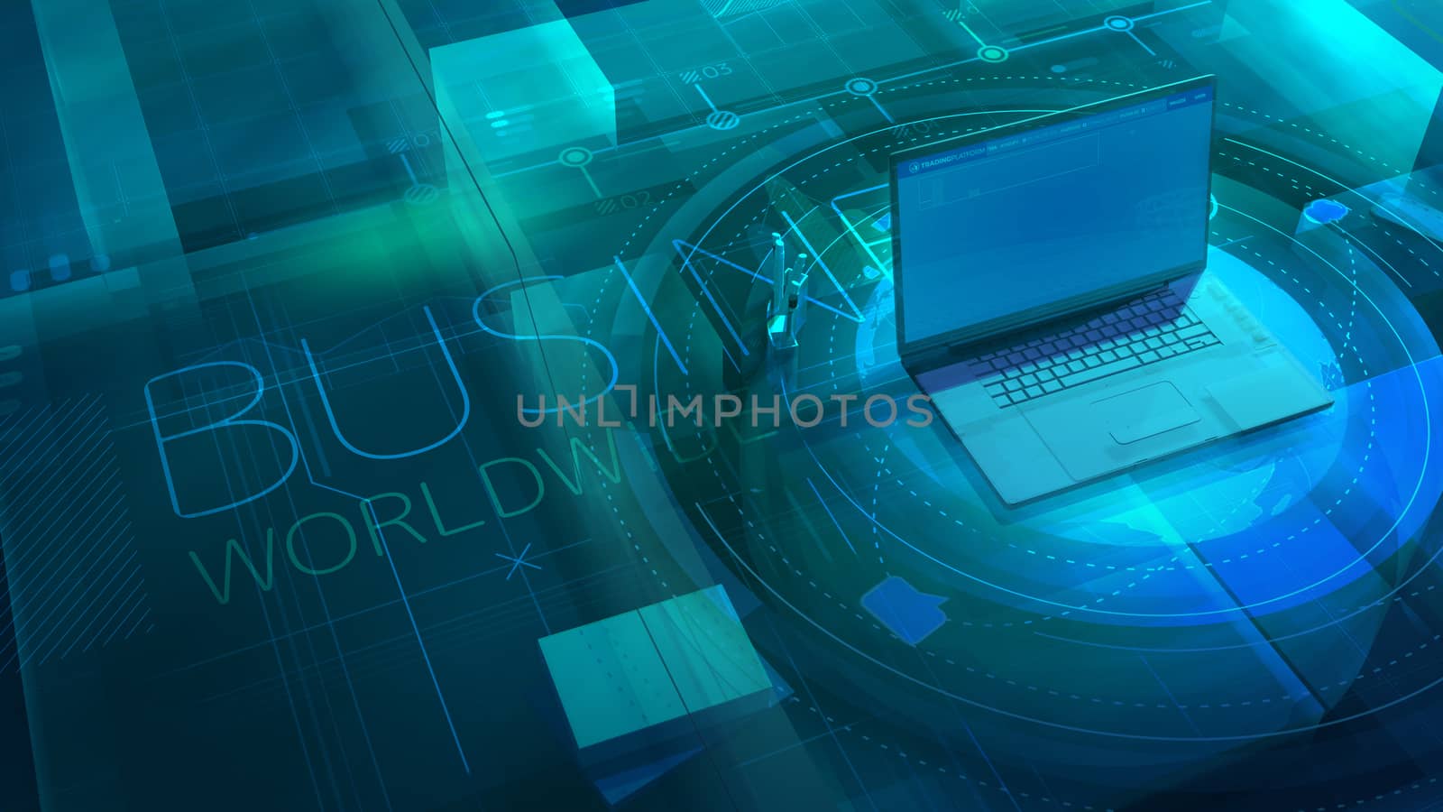 Corporate background with laptop on Business Worldwide topic. by ConceptCafe