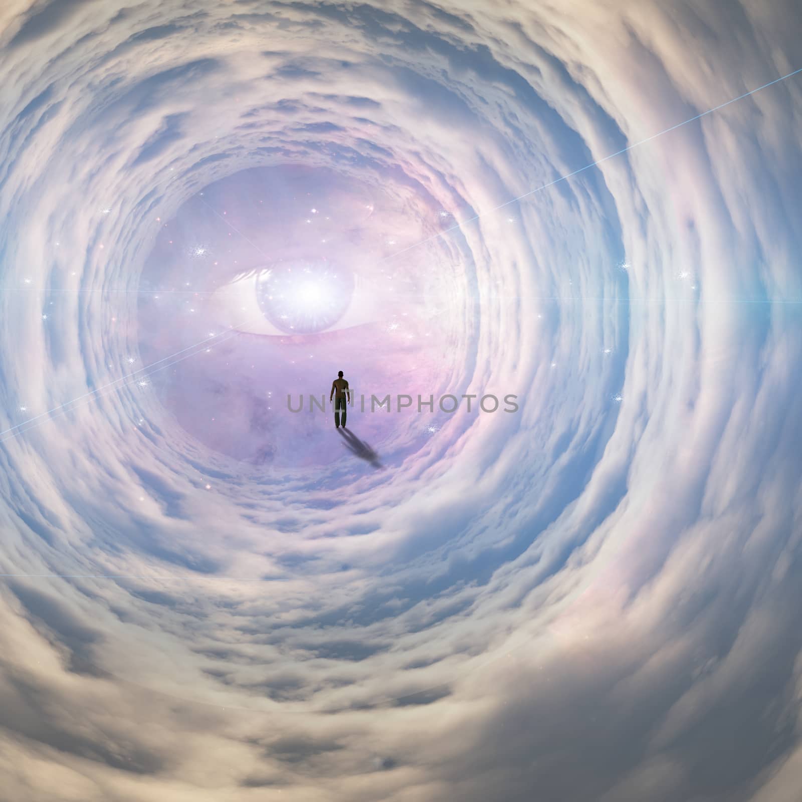 Space tunnel with Gods eye. 3D rendering